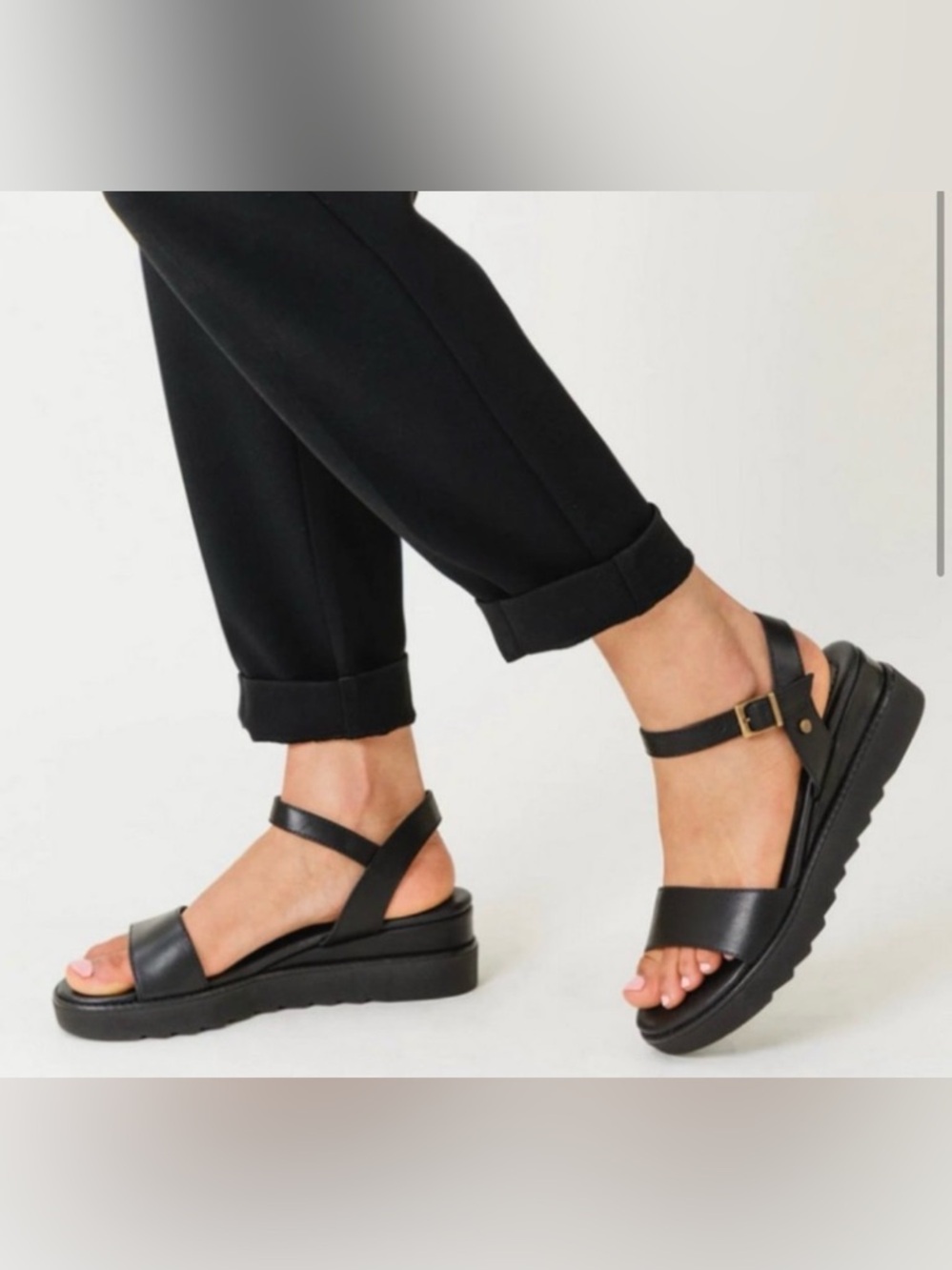 New Portland Leather Patina Soho Wedge Sandals – Black – Size 41 (US Women’s 11)